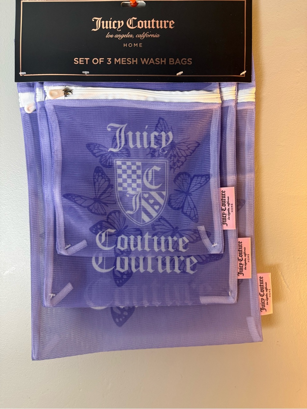 Juicy Couture Home Set of 3 Mesh Wash Bags
Purple NWT